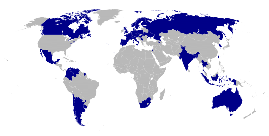 Countries with Wikimedia representation. From Cary Bass - self, based on Image: BlankMap-World6.svg, Gemeinfrei, https://commons.wikimedia.org/w/index.php?curid=3469745